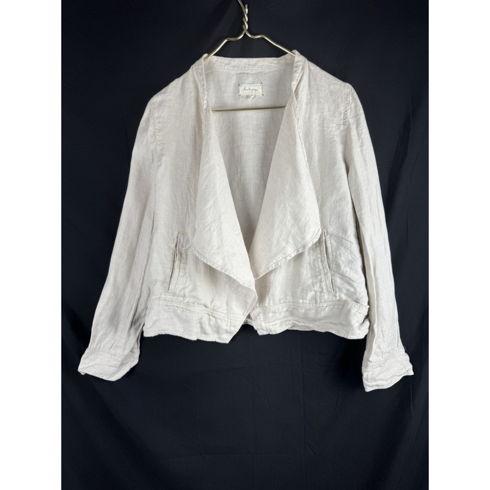 Lou & Grey Linen Cream Blazer Jacket Open Front Sz S Coastal Minimalist Beach